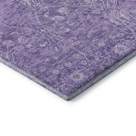 Plum And Beige Floral Washable Area Rug With UV Protection Photo 6