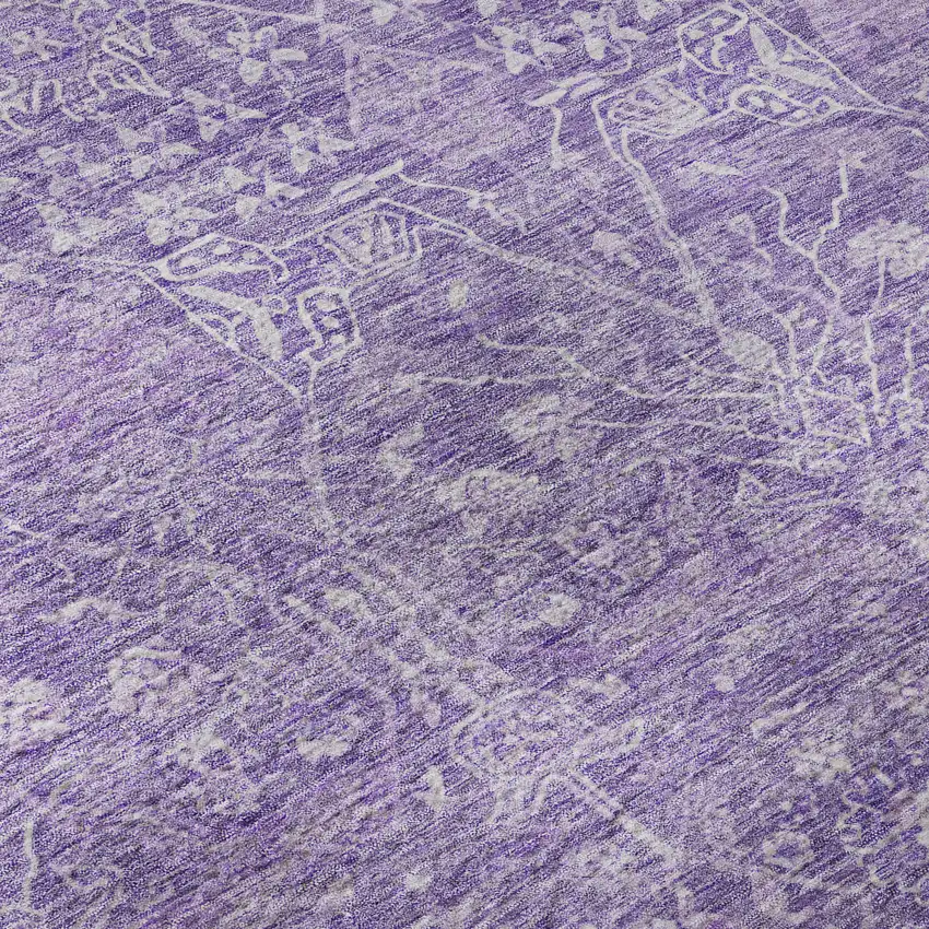 Plum And Beige Floral Washable Area Rug With UV Protection Photo 8