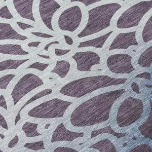 Photo of Plum And Blue Botanical Leaves Washable Indoor Outdoor Area Rug
