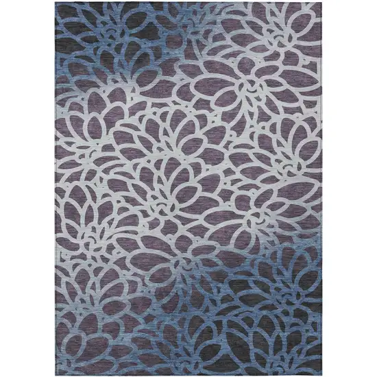 Plum And Blue Botanical Leaves Washable Indoor Outdoor Area Rug Photo 9