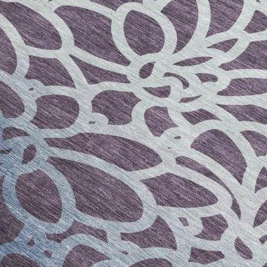 Plum And Blue Botanical Leaves Washable Indoor Outdoor Area Rug Photo 3