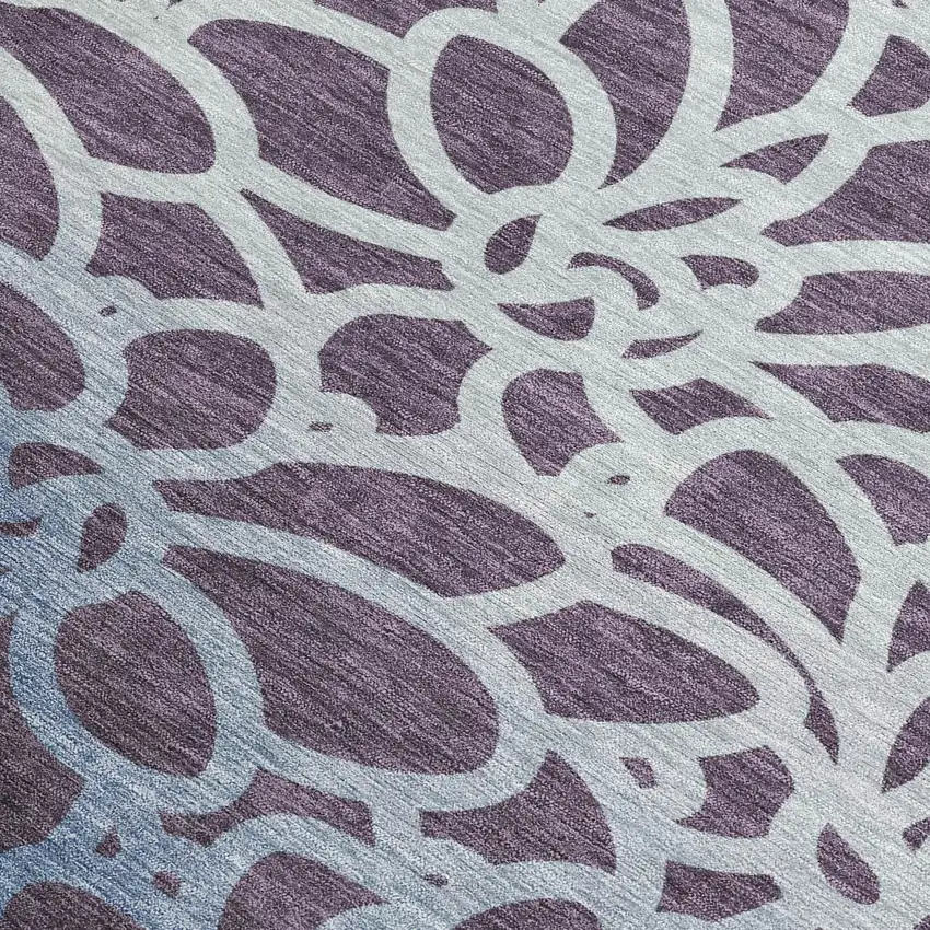 Plum And Blue Botanical Leaves Washable Indoor Outdoor Area Rug Photo 3