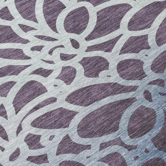 Plum And Blue Botanical Leaves Washable Indoor Outdoor Area Rug Photo 1