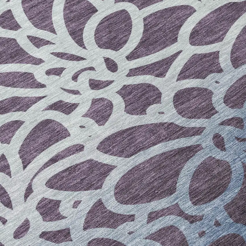 Plum And Blue Botanical Leaves Washable Indoor Outdoor Area Rug Photo 1