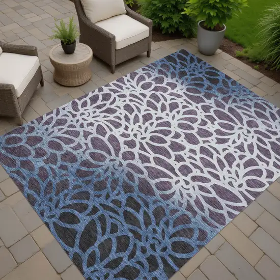 Plum And Blue Botanical Leaves Washable Indoor Outdoor Area Rug Photo 7