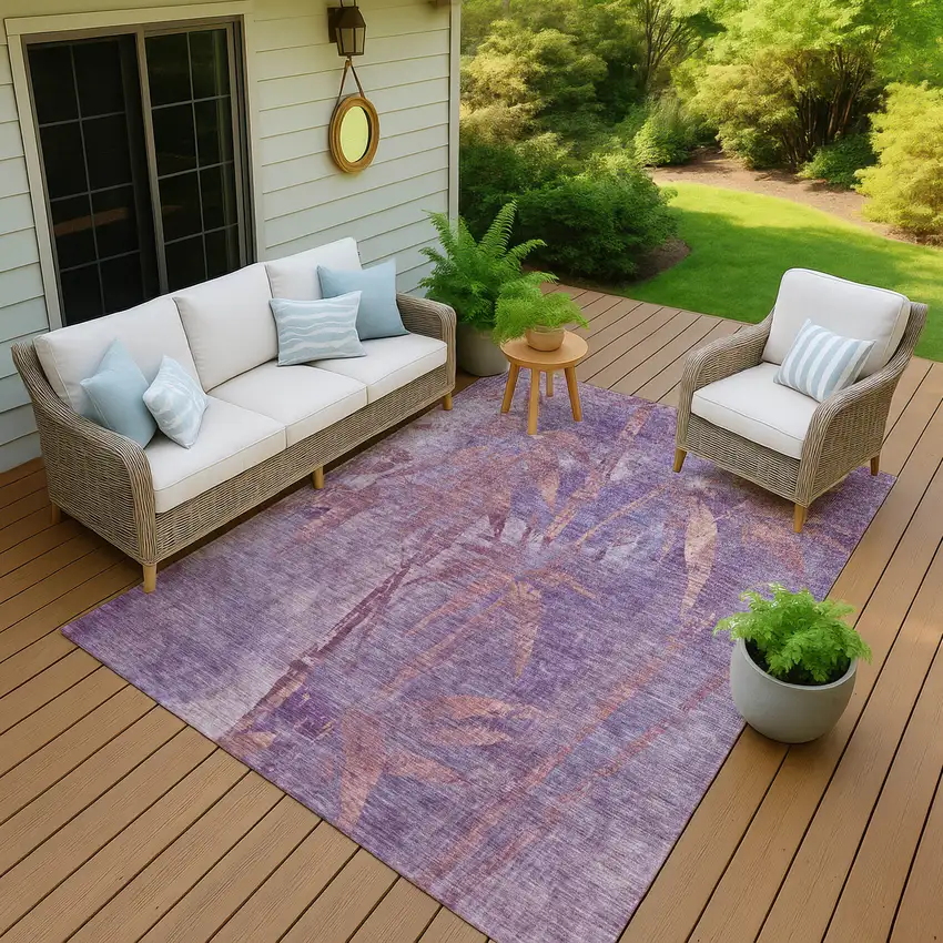 Plum And Blush Botanical Leaves Washable Indoor Outdoor Area Rug Photo 6