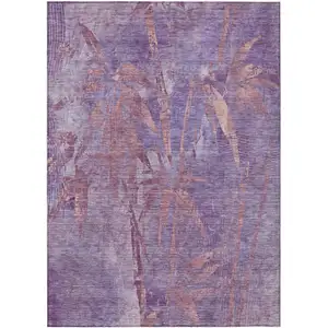 Photo of Plum And Blush Botanical Leaves Washable Indoor Outdoor Area Rug