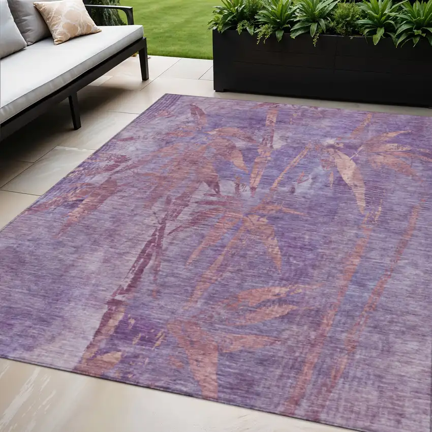 Plum And Blush Botanical Leaves Washable Indoor Outdoor Area Rug Photo 2