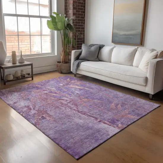 Plum And Blush Botanical Leaves Washable Indoor Outdoor Area Rug Photo 7
