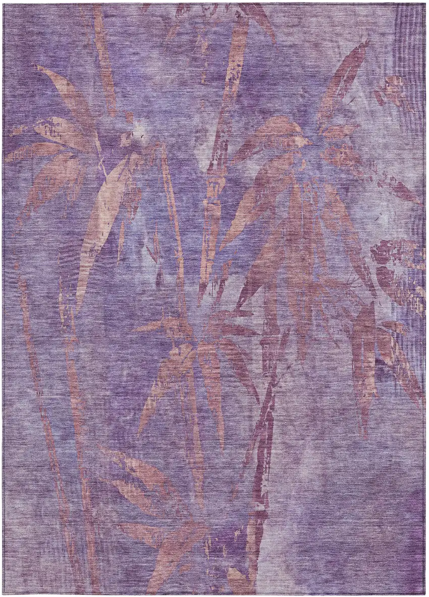 Plum And Blush Botanical Leaves Washable Indoor Outdoor Area Rug Photo 4