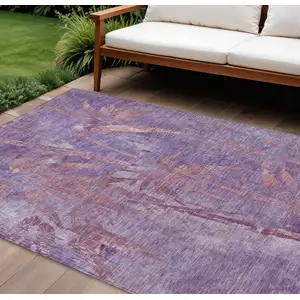 Photo of Plum And Blush Botanical Leaves Washable Indoor Outdoor Area Rug