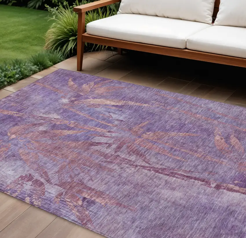 Plum And Blush Botanical Leaves Washable Indoor Outdoor Area Rug Photo 1