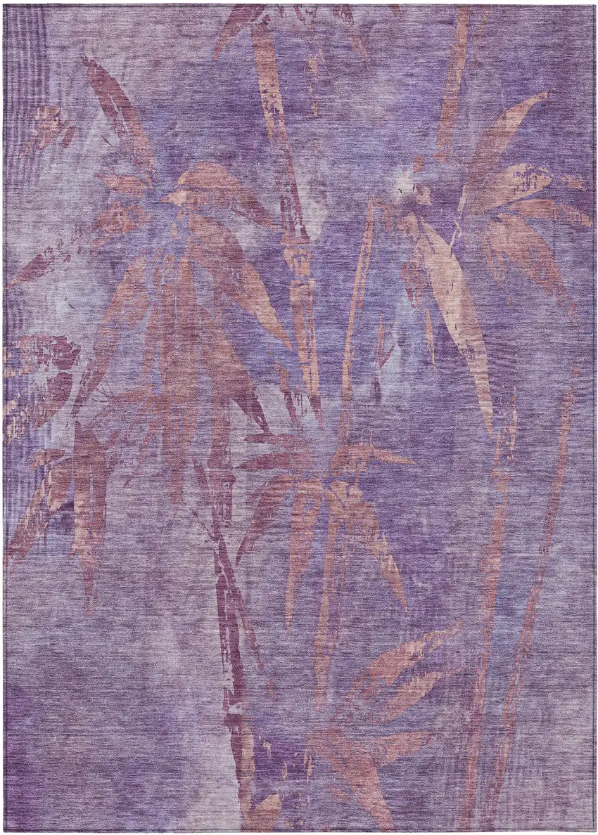 Plum And Blush Botanical Leaves Washable Indoor Outdoor Area Rug Photo 2