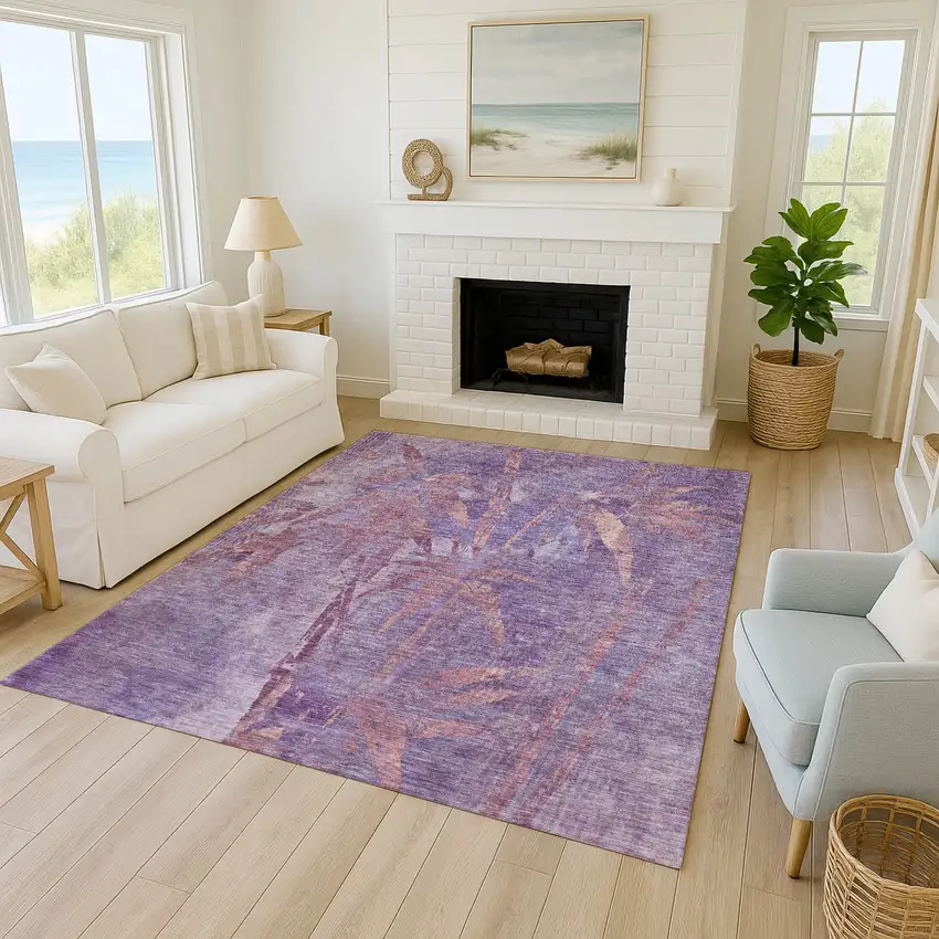 Plum And Blush Botanical Leaves Washable Indoor Outdoor Area Rug Photo 6