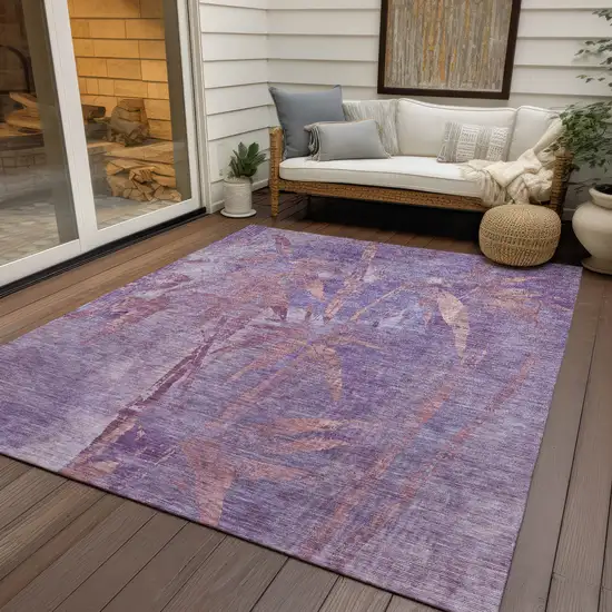 Plum And Blush Botanical Leaves Washable Indoor Outdoor Area Rug Photo 8
