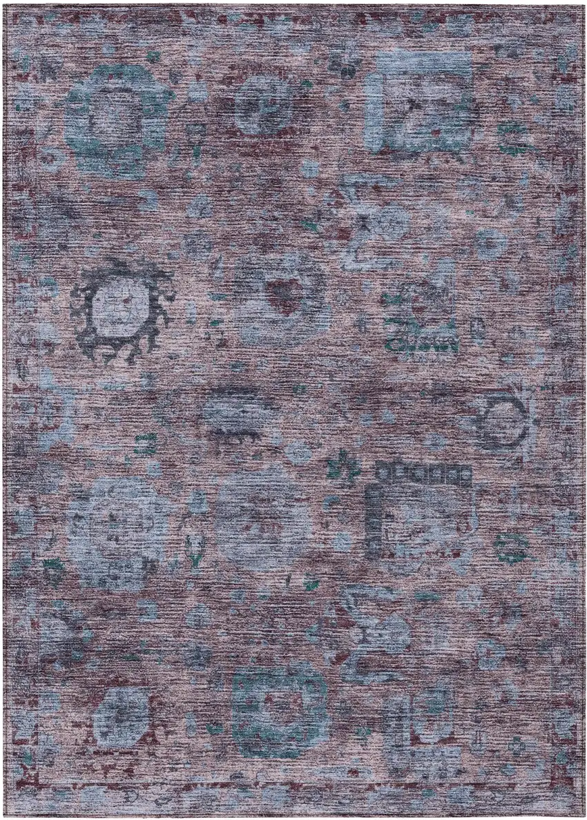 Plum And Brown Abstract Washable Indoor Outdoor Area Rug Photo 1