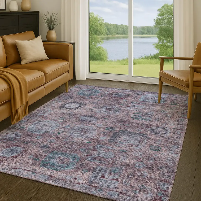 Plum And Brown Abstract Washable Indoor Outdoor Area Rug Photo 5