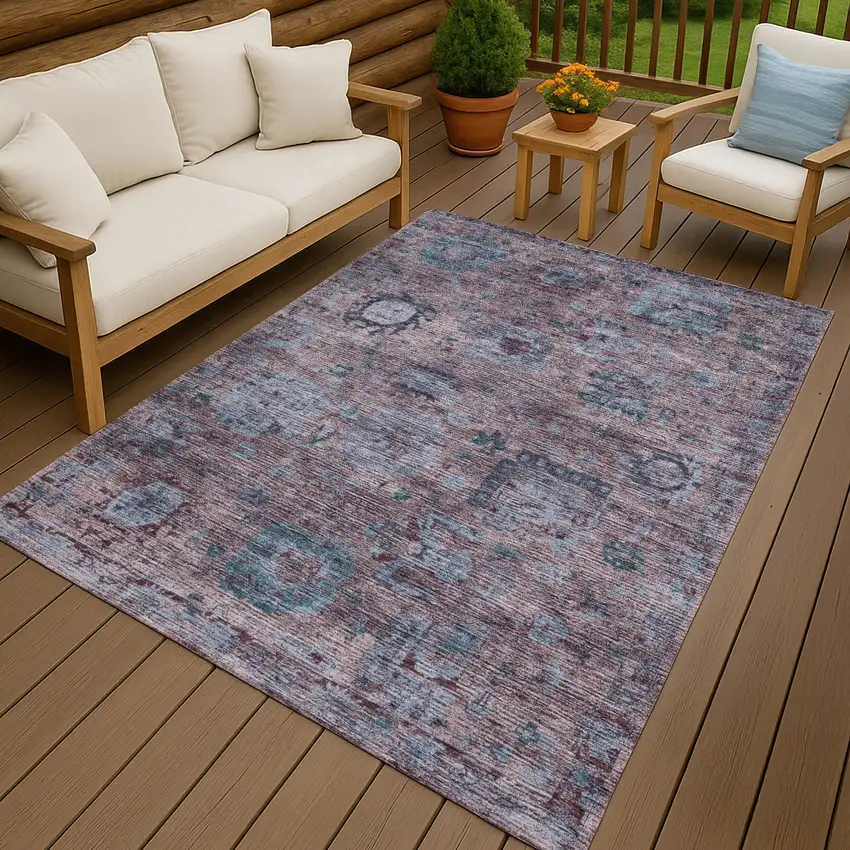 Plum And Brown Abstract Washable Indoor Outdoor Area Rug Photo 4