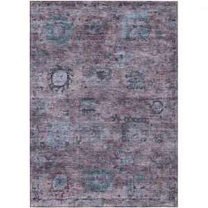 Photo of Plum And Brown Abstract Washable Indoor Outdoor Area Rug