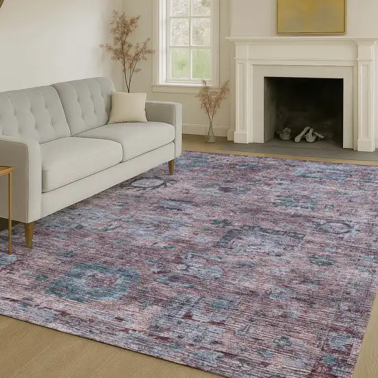 Plum And Brown Abstract Washable Indoor Outdoor Area Rug Photo 6