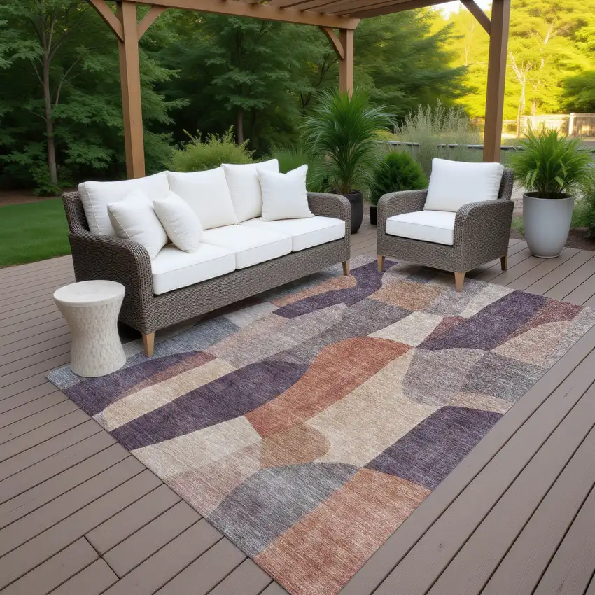 Plum And Copper Abstract Washable Indoor Outdoor Area Rug Photo 7