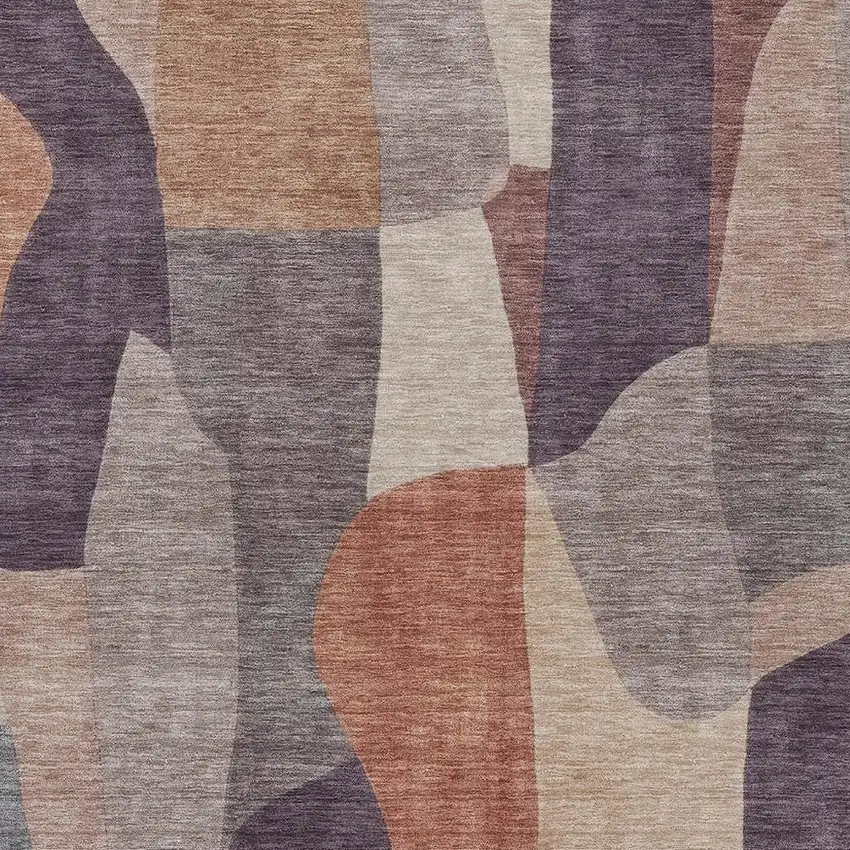 Plum And Copper Abstract Washable Indoor Outdoor Area Rug Photo 2