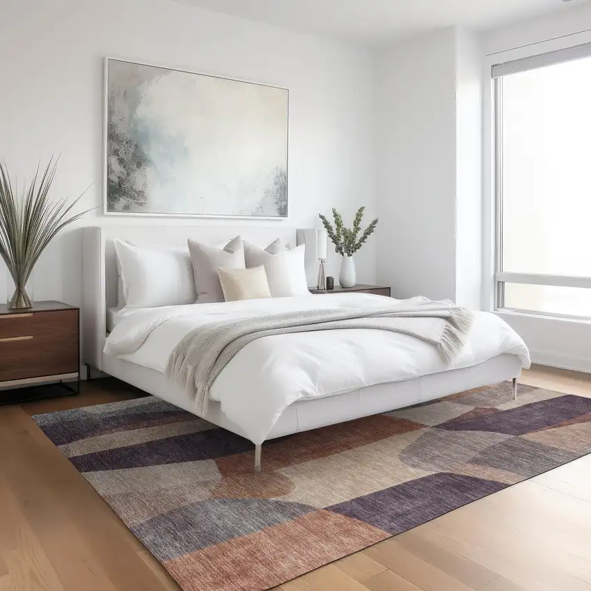 Plum And Copper Abstract Washable Indoor Outdoor Area Rug Photo 6