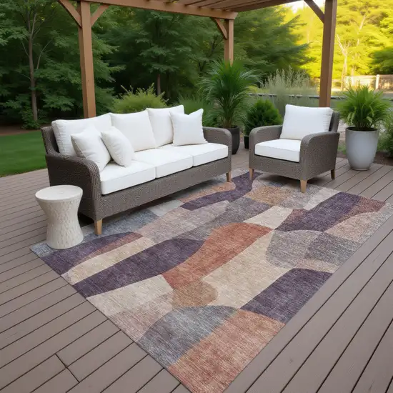 Plum And Copper Abstract Washable Indoor Outdoor Area Rug Photo 7