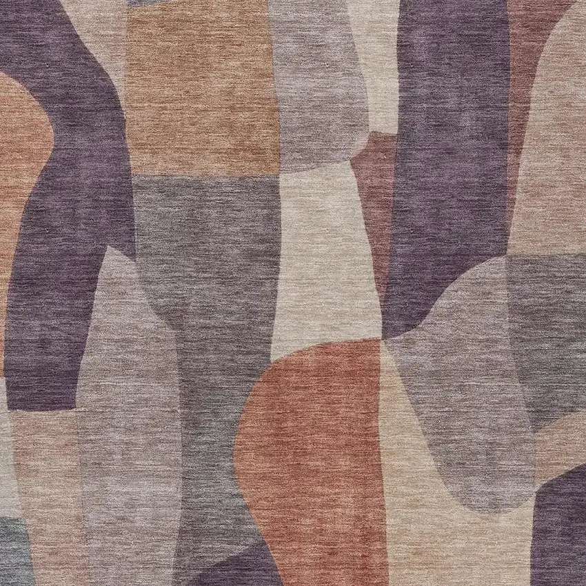 Plum And Copper Abstract Washable Indoor Outdoor Area Rug Photo 2