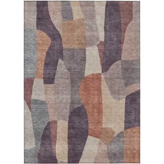 Plum And Copper Abstract Washable Indoor Outdoor Area Rug Photo 1
