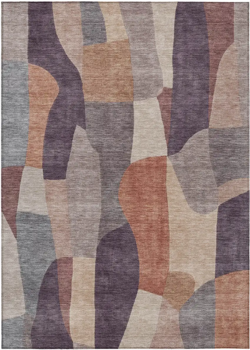 Plum And Copper Abstract Washable Indoor Outdoor Area Rug Photo 1