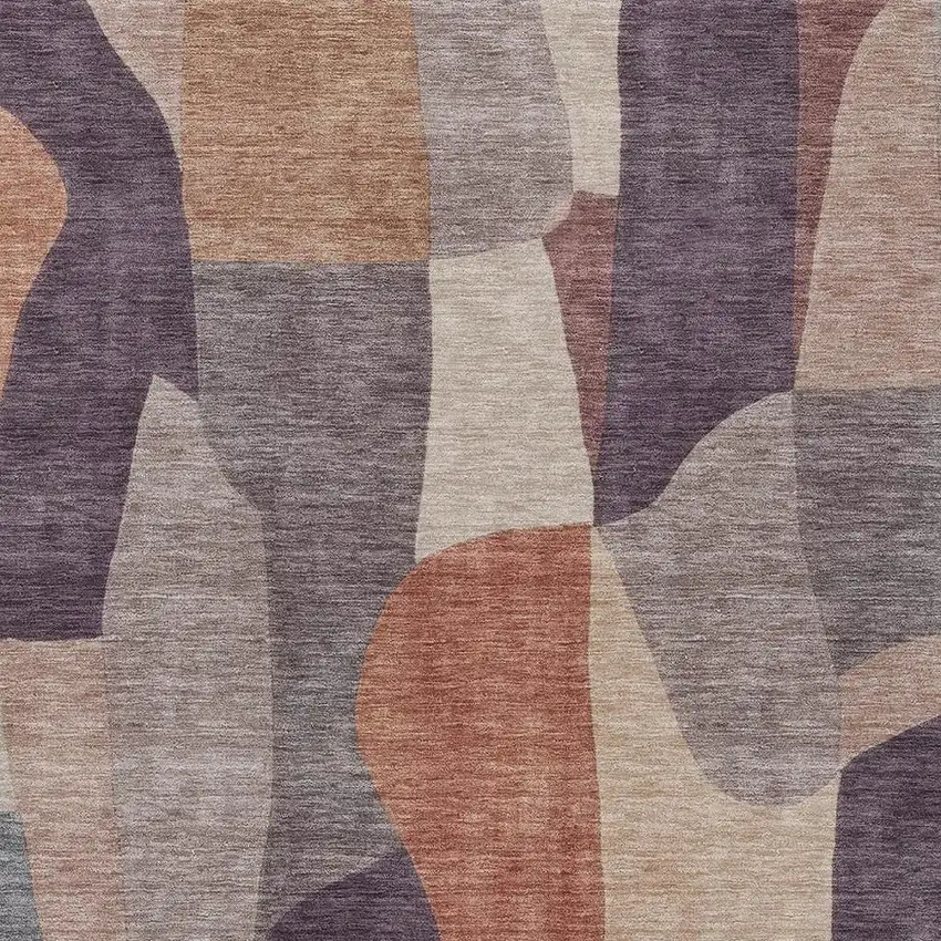 Plum And Copper Abstract Washable Indoor Outdoor Area Rug Photo 2