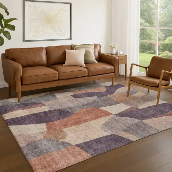 Plum And Copper Abstract Washable Indoor Outdoor Area Rug Photo 5
