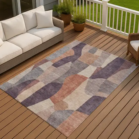 Plum And Copper Abstract Washable Indoor Outdoor Area Rug Photo 4