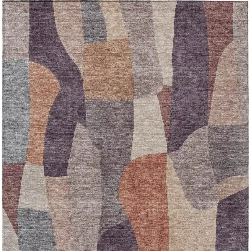 Plum And Copper Abstract Washable Indoor Outdoor Area Rug Photo 3