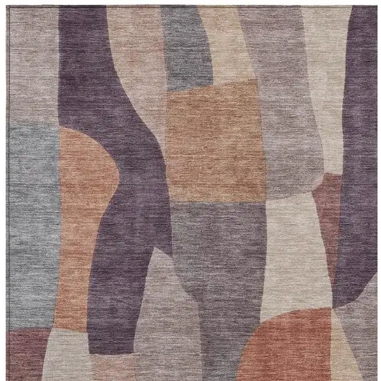 Plum And Copper Abstract Washable Indoor Outdoor Area Rug Photo 2