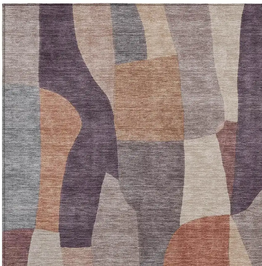 Plum And Copper Abstract Washable Indoor Outdoor Area Rug Photo 2
