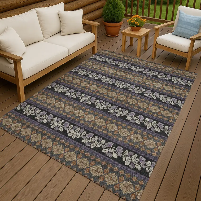 Plum And Copper Striped Washable Indoor Outdoor Area Rug Photo 4