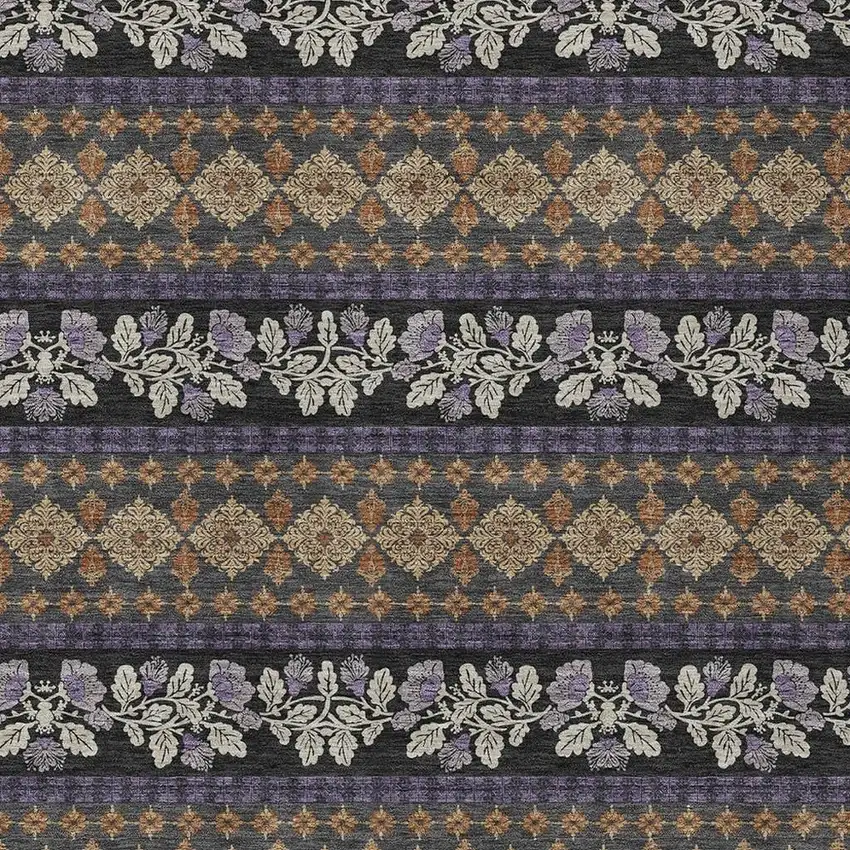 Plum And Copper Striped Washable Indoor Outdoor Area Rug Photo 2
