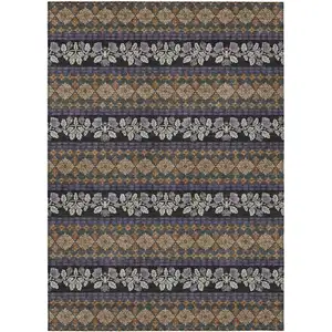 Photo of Plum And Copper Striped Washable Indoor Outdoor Area Rug