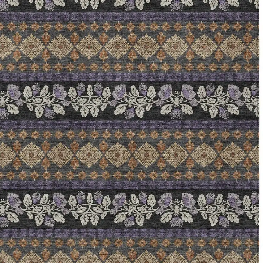 Plum And Copper Striped Washable Indoor Outdoor Area Rug Photo 2