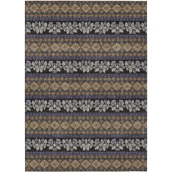 Plum And Copper Striped Washable Indoor Outdoor Area Rug Photo 1