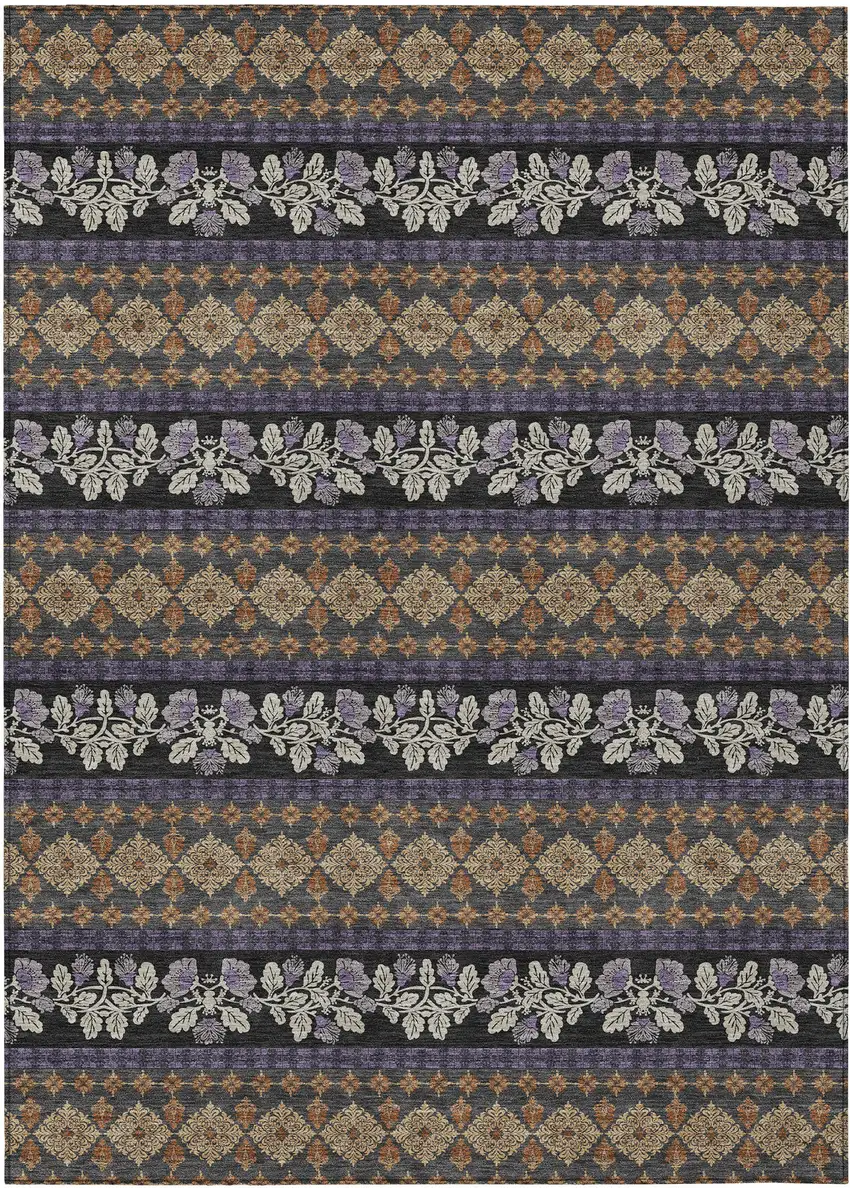 Plum And Copper Striped Washable Indoor Outdoor Area Rug Photo 1