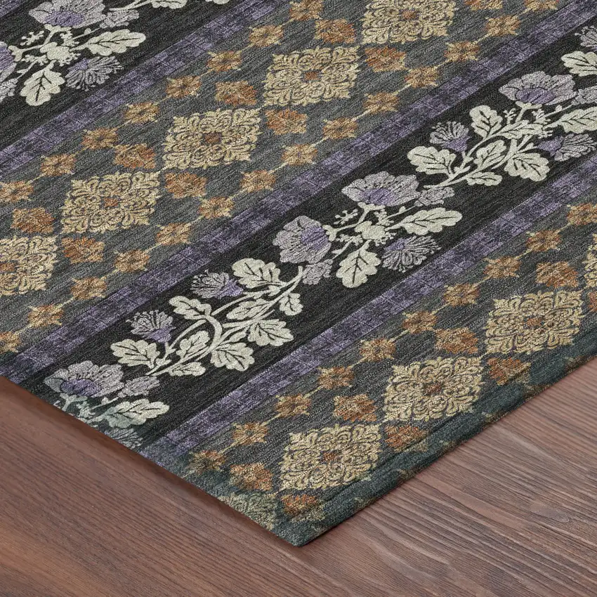 Plum And Copper Striped Washable Indoor Outdoor Area Rug Photo 8