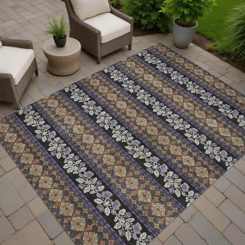 Plum And Copper Striped Washable Indoor Outdoor Area Rug Photo 7