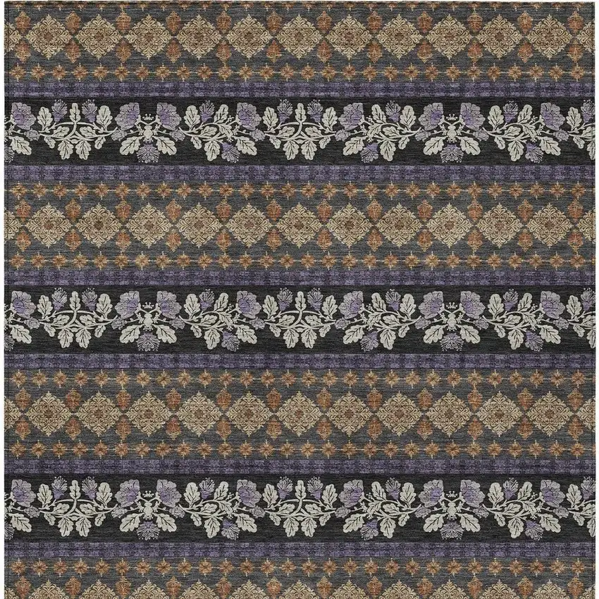 Plum And Copper Striped Washable Indoor Outdoor Area Rug Photo 3