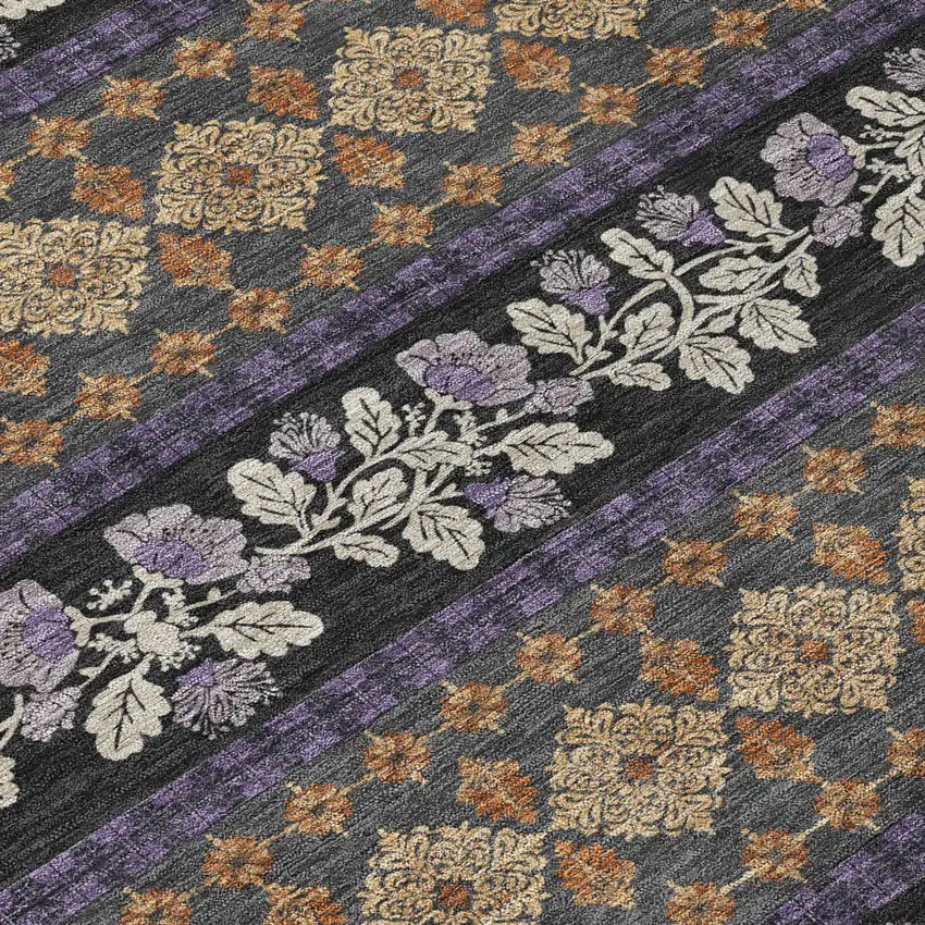 Plum And Copper Striped Washable Indoor Outdoor Area Rug Photo 9