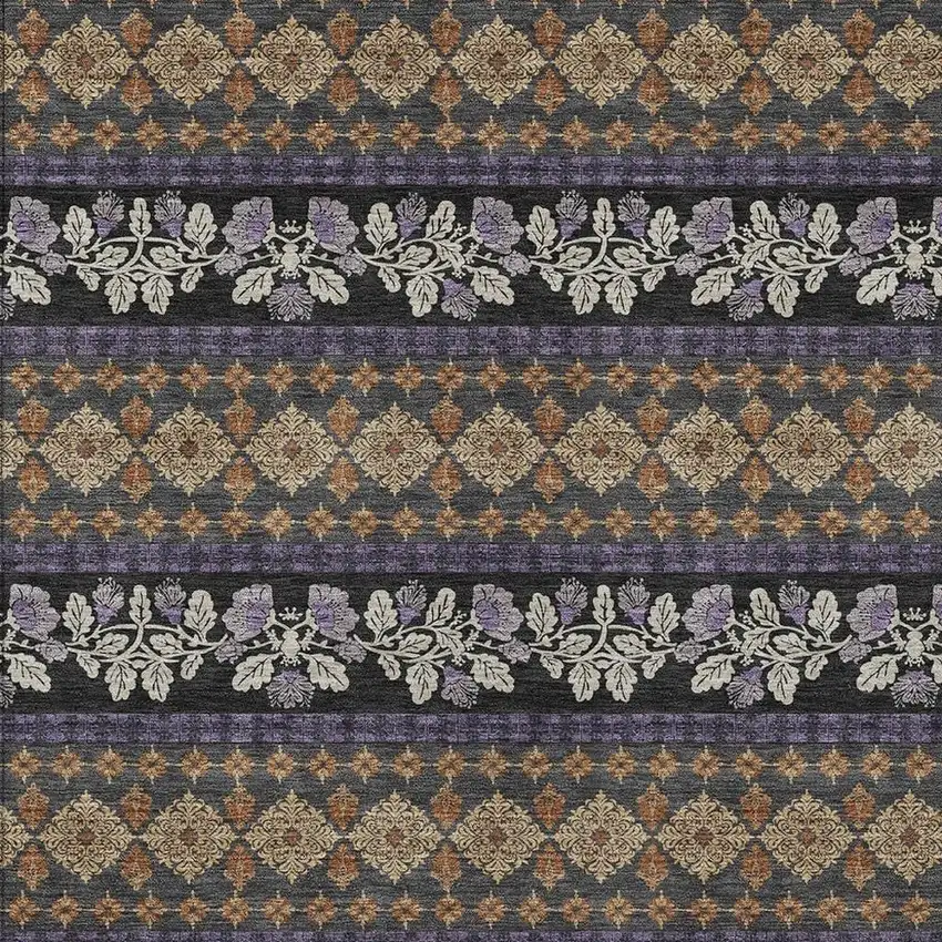 Plum And Copper Striped Washable Indoor Outdoor Area Rug Photo 2