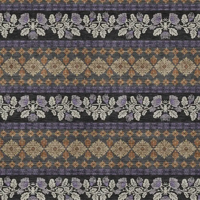 Plum And Copper Striped Washable Indoor Outdoor Area Rug Photo 2