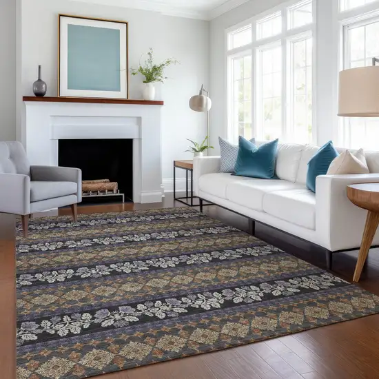 Plum And Copper Striped Washable Indoor Outdoor Area Rug Photo 6